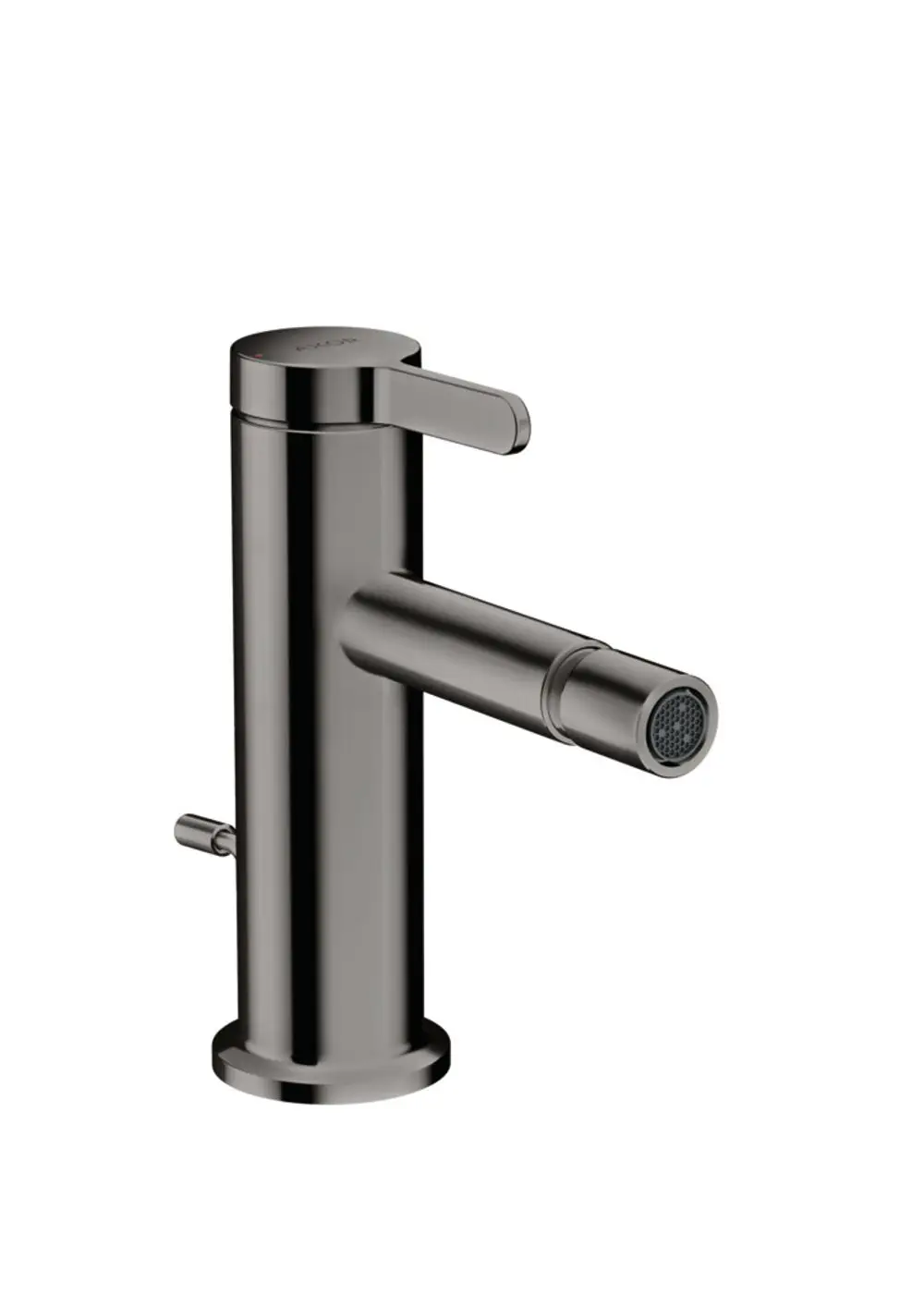 Ein AXOR Bidetmischer in Polished Black Chrome mit einem Hebel und einer Zugstangen-Ablaufgarnitur, geeignet für den Einsatz in Badezimmern.